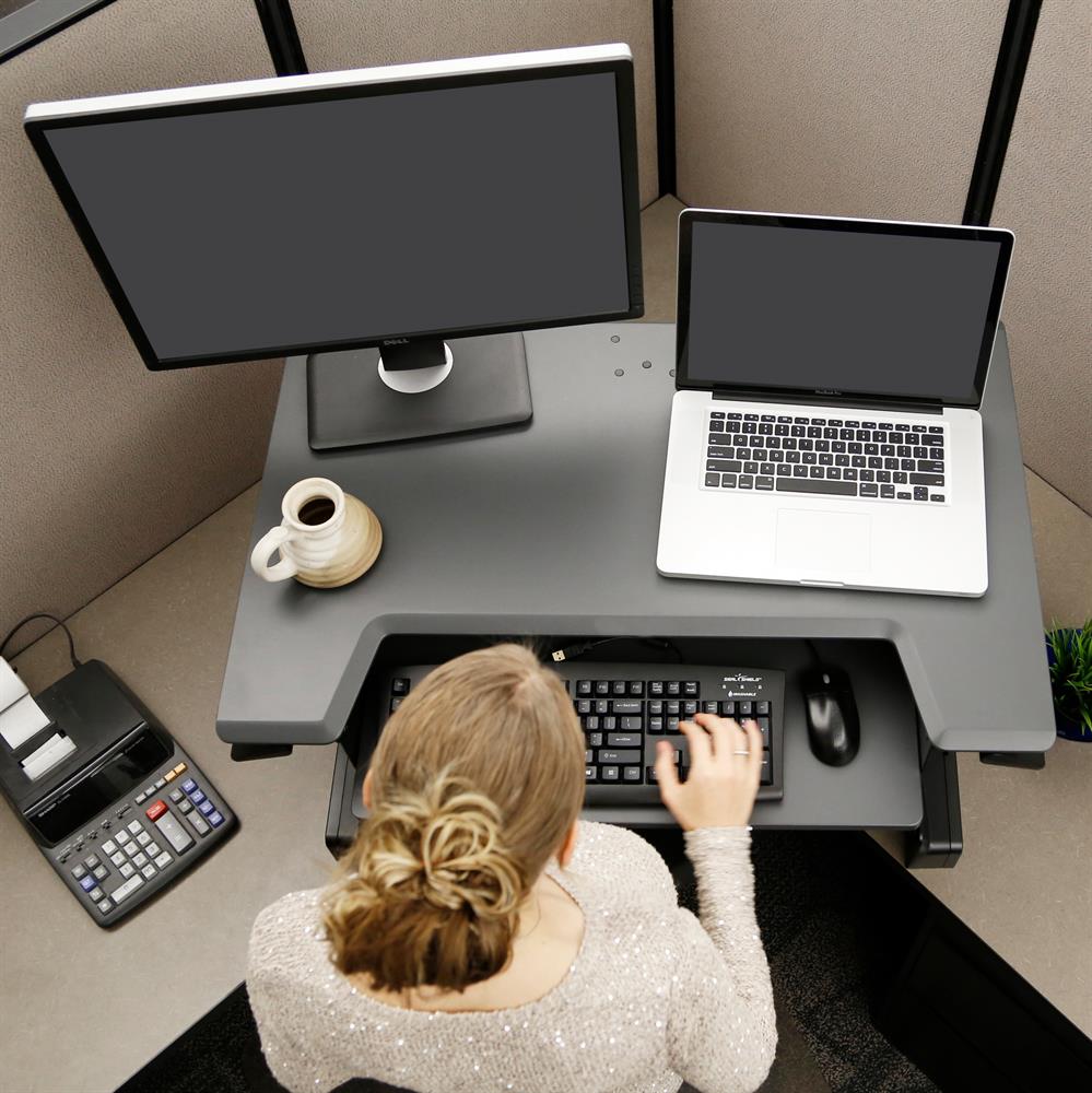 Ergotron WorkFit-T, Standing Desk Workstation (Black, Grey Surface) - Image 5