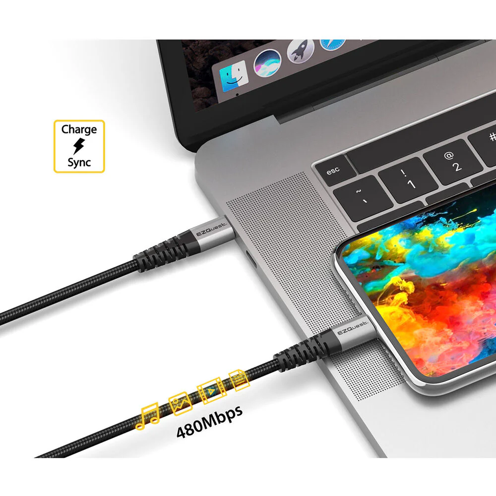 EZQuest Duraguard USB-C to USB-C Charge and Sync Cable 100W - 2 Meter - White - Image 4
