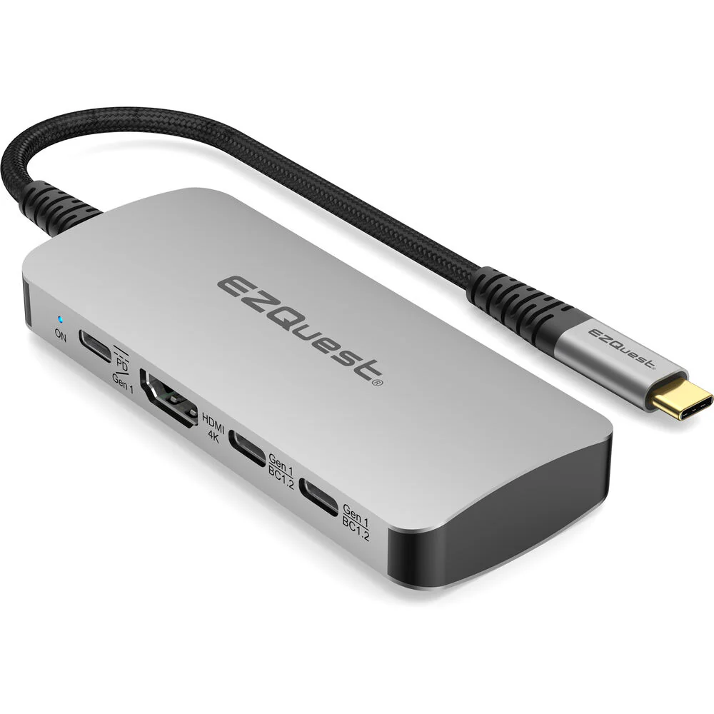 EZQuest USB-C Multimedia 8-in-1 Hub, HDMI 4K, 100 Watts USB-C Power Delivery with (FRS) or 5Gbps Data, 2 x USB-C Ports, 2 x USB-A 3.0 Ports, SD and Micro SD - Image 2
