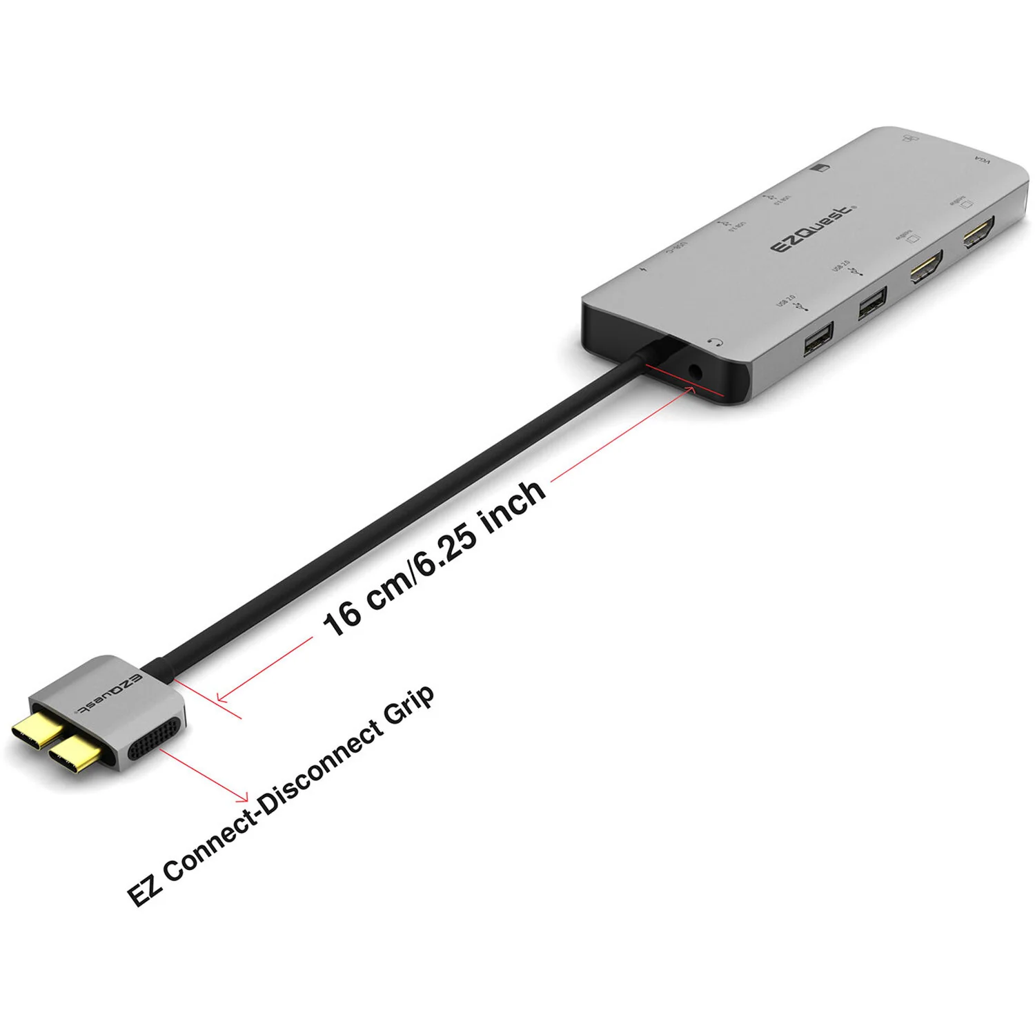 EZQuest USB-C to Multimedia Hub 13-ports, 2x HDMI 4K, VGA, 2x USB 3.0, USB-C, 1000BT, SD/Micro Card/Audio Jack - Image 4